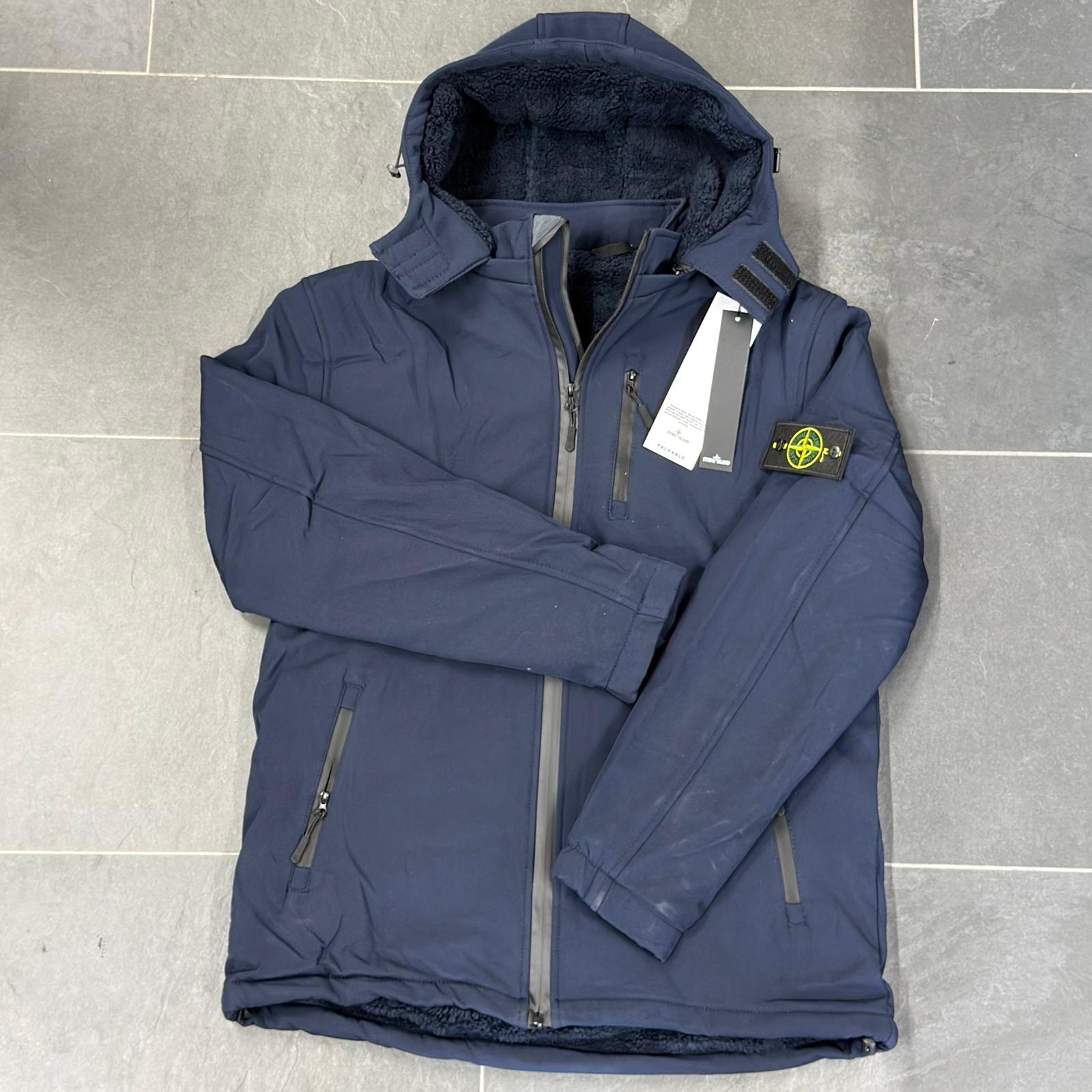 GIACCA PARKA STONE ISLAND BLU CON CAPPUCCIO