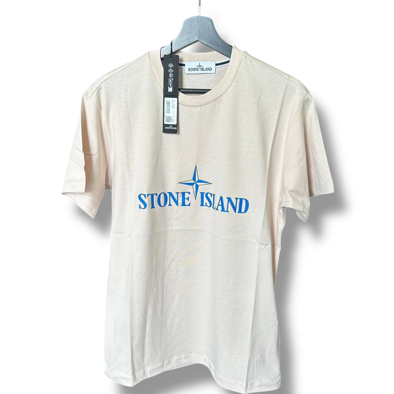 T-SHIRT STONE COLORE NERO STAMPA CENTRALE BEIGE