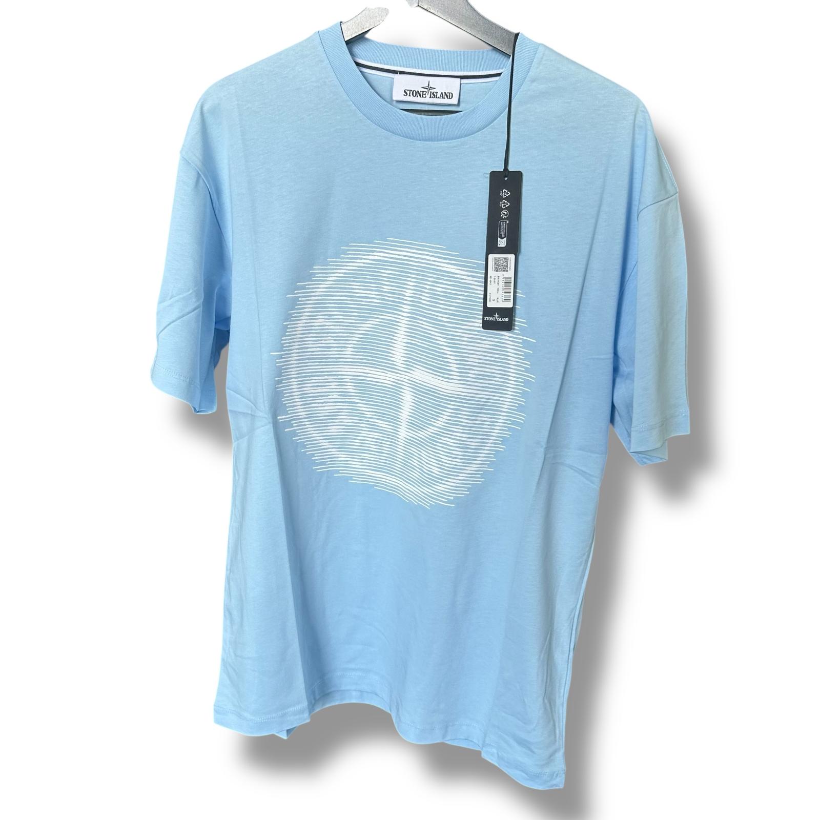 T-SHIRT STONE COLORE NERO STAMPA CENTRALE AZZURRO