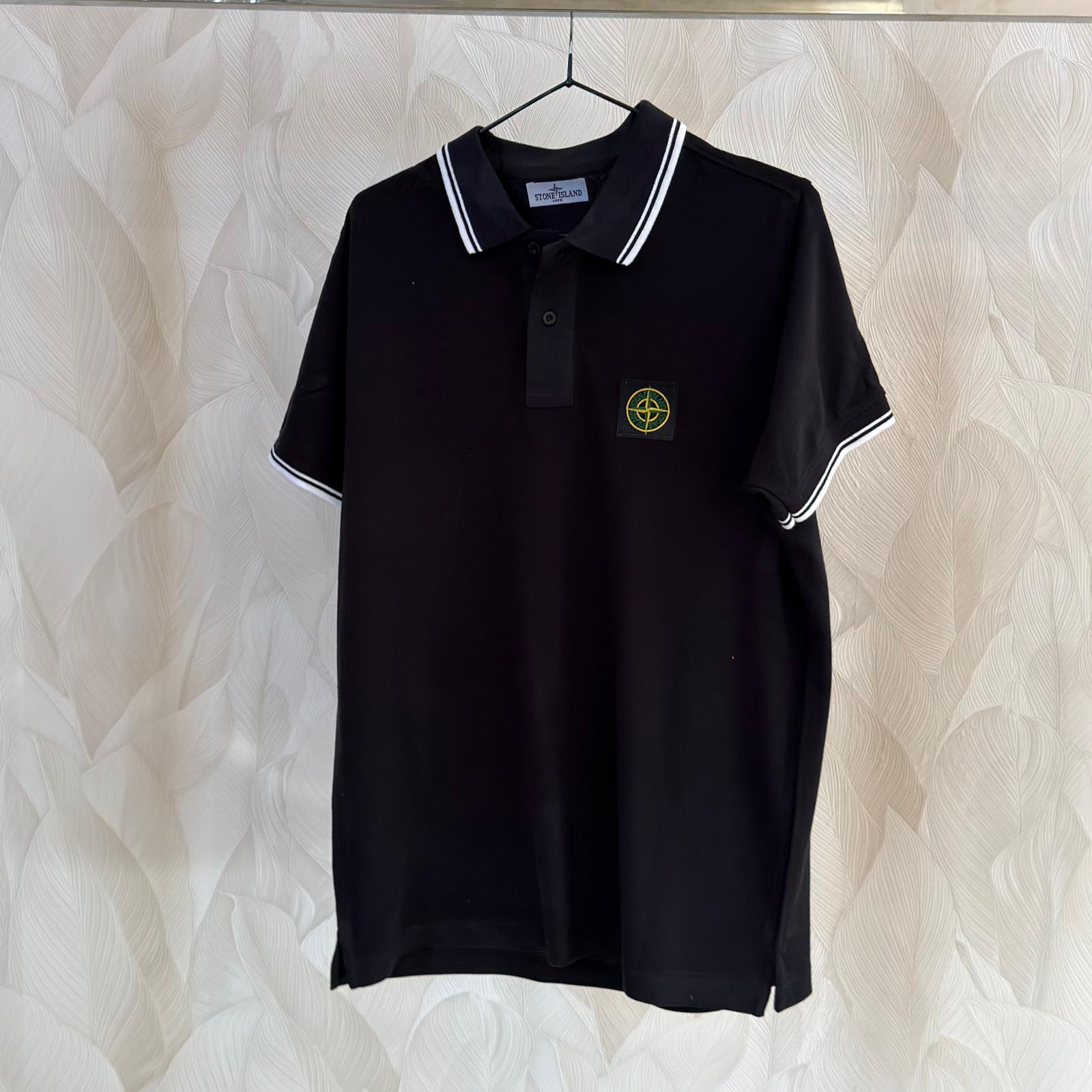 POLO STONE COTONE CON RIGA BIANCA A CONTRASTO COLORE NERO