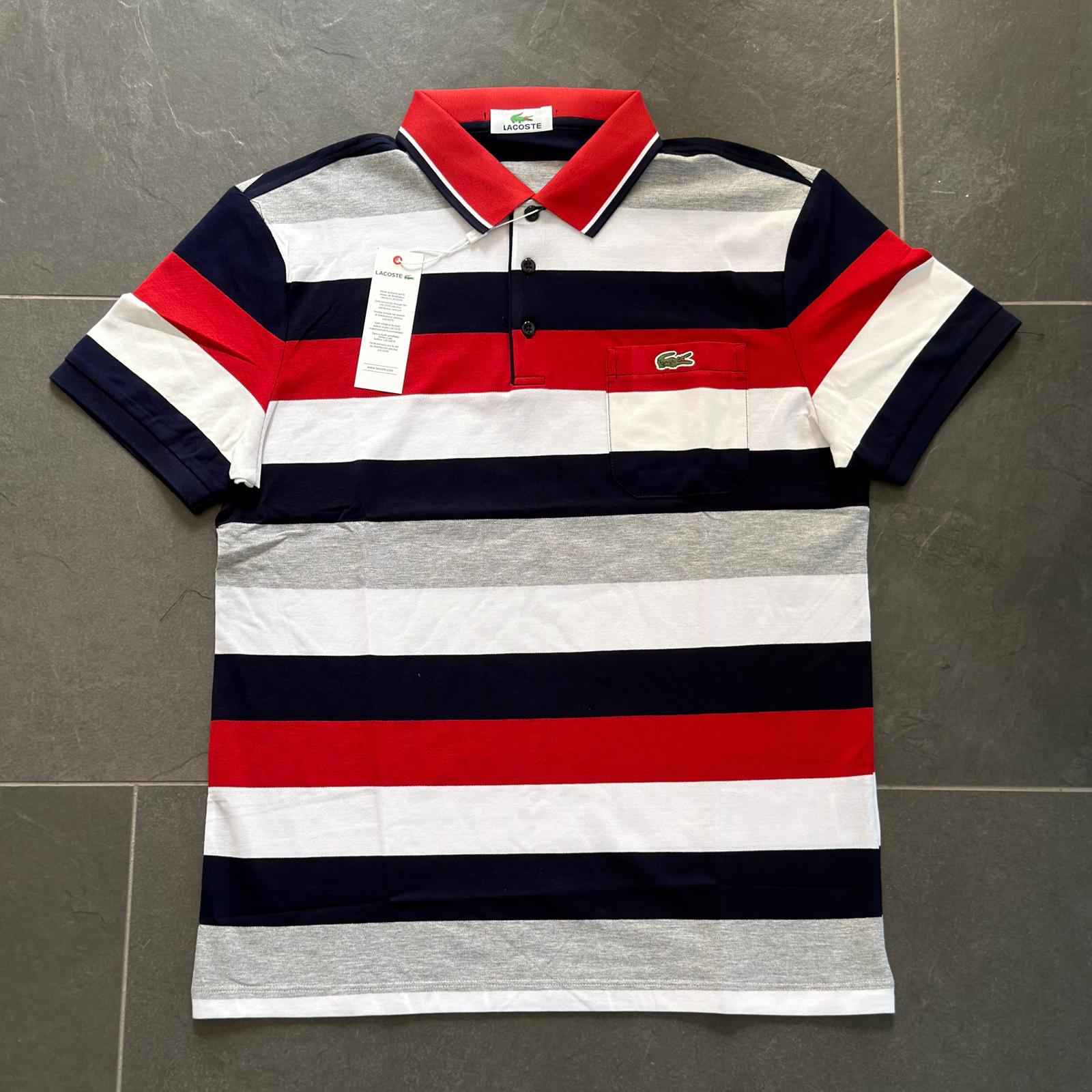 POLO LACOSTE A RIGHE COLOR ROSSO