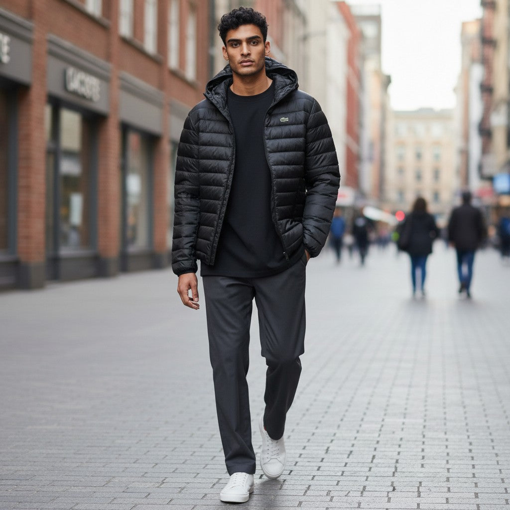 DOPPELSEITIGE LACOSTE DAUNENJACKE SCHWARZ